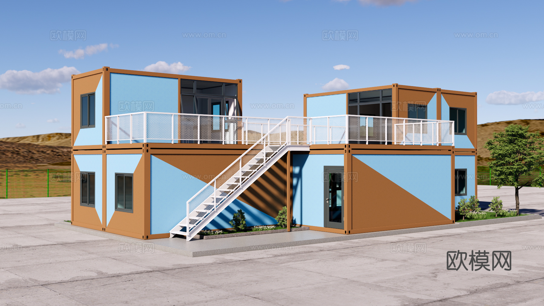 工业风集装箱建筑外观su模型下载