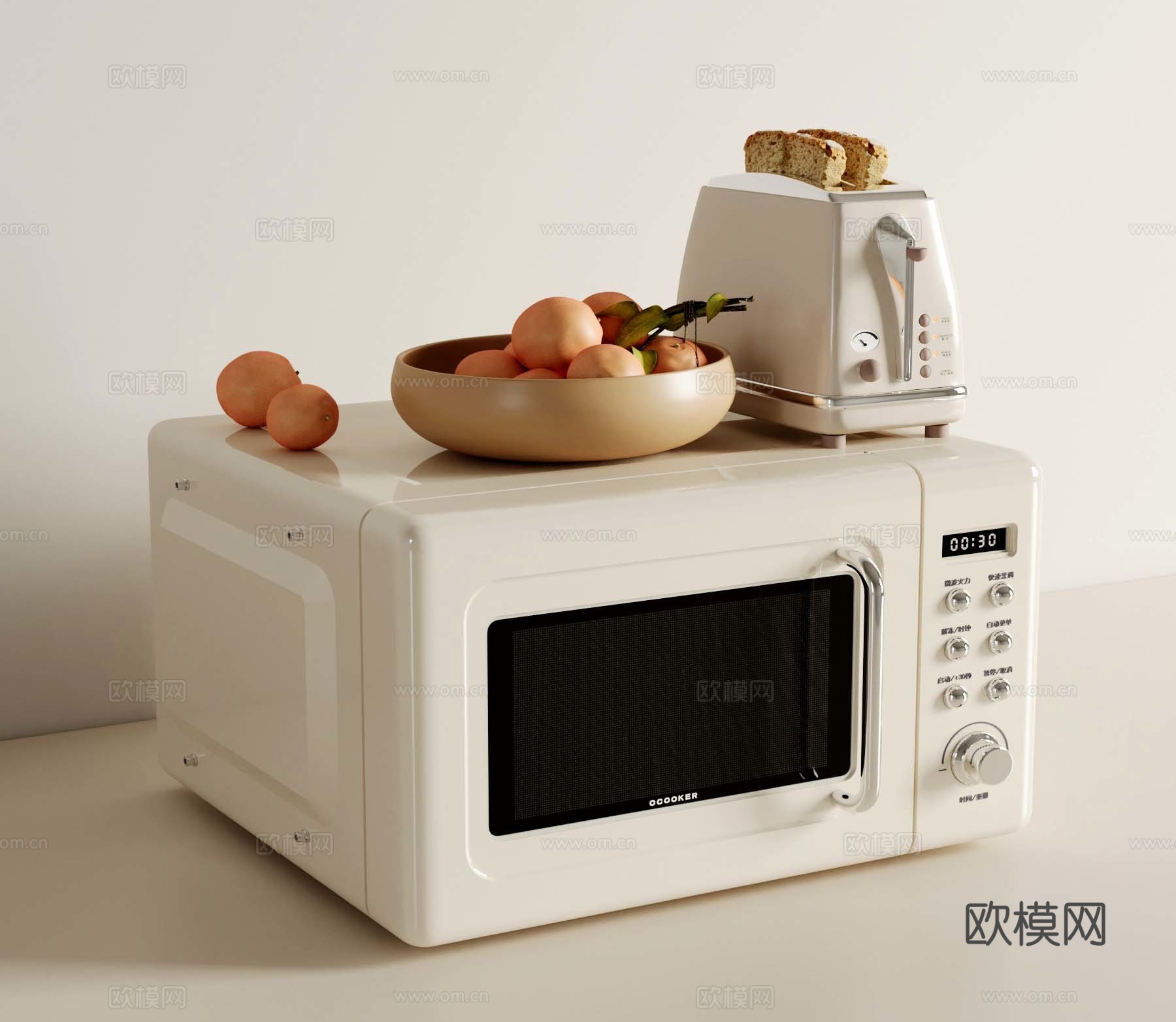 02法式奶油风微波炉 面包机3d模型
