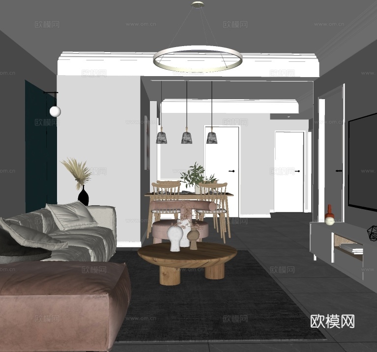 北欧客餐厅su模型下载