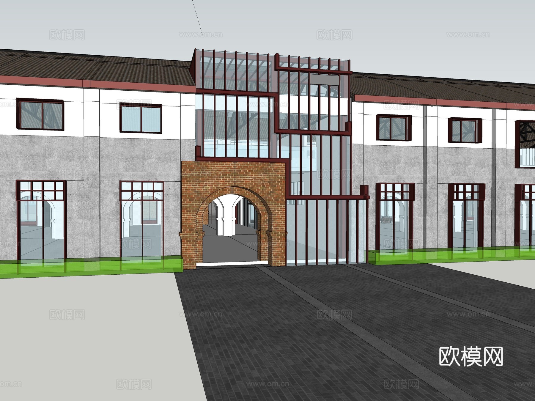 现代工业厂房建筑外观su模型下载