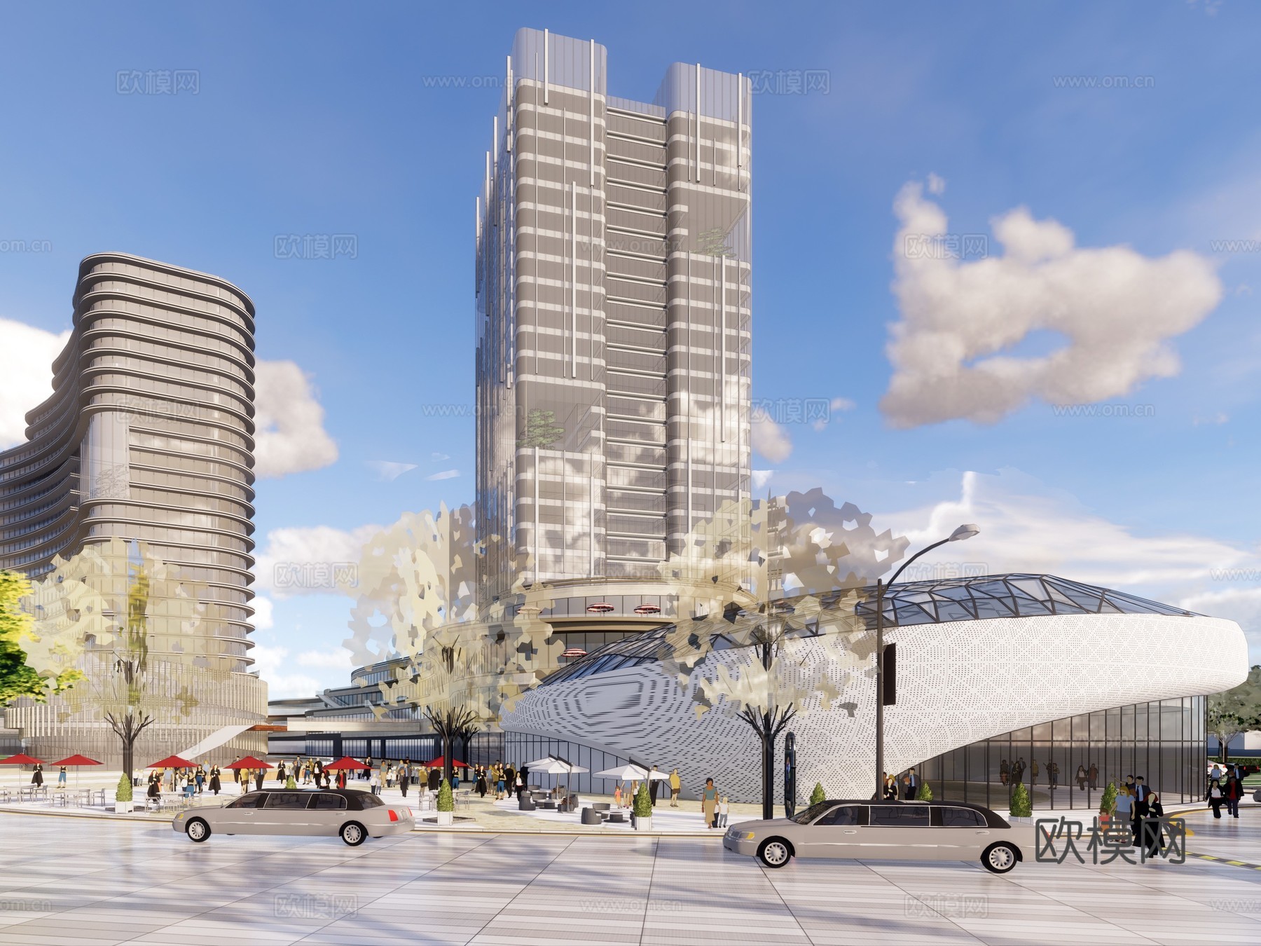 现代商业综合体建筑外观su模型下载