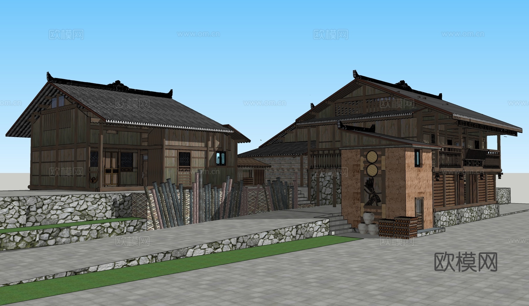 中式乡村古建木屋民居su模型下载
