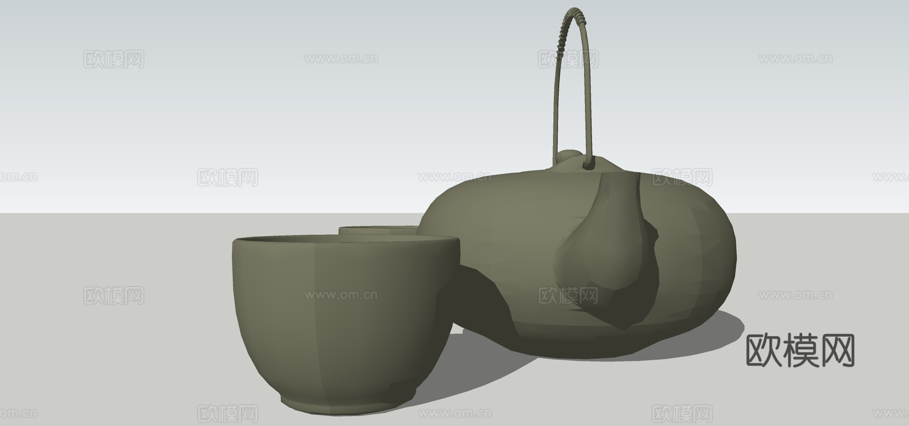 现代茶壶茶杯茶具su模型下载