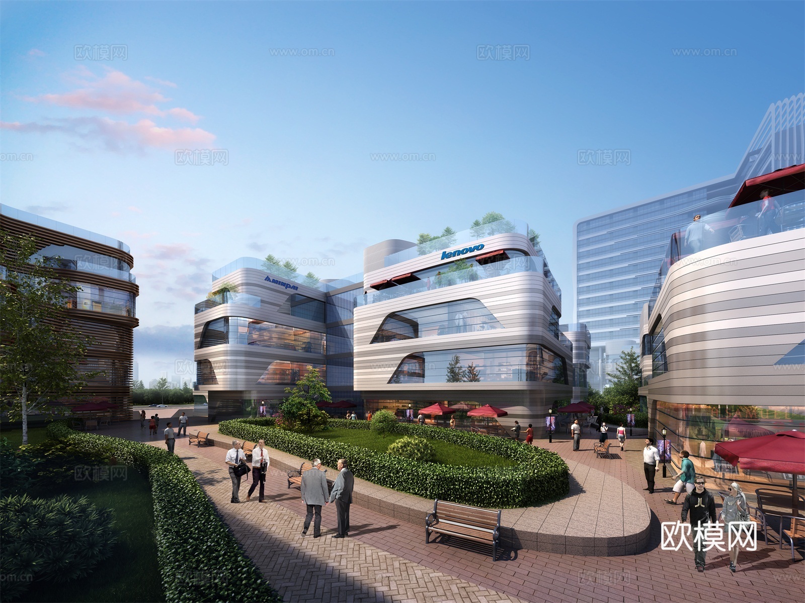 现代商业中心建筑外观su模型下载