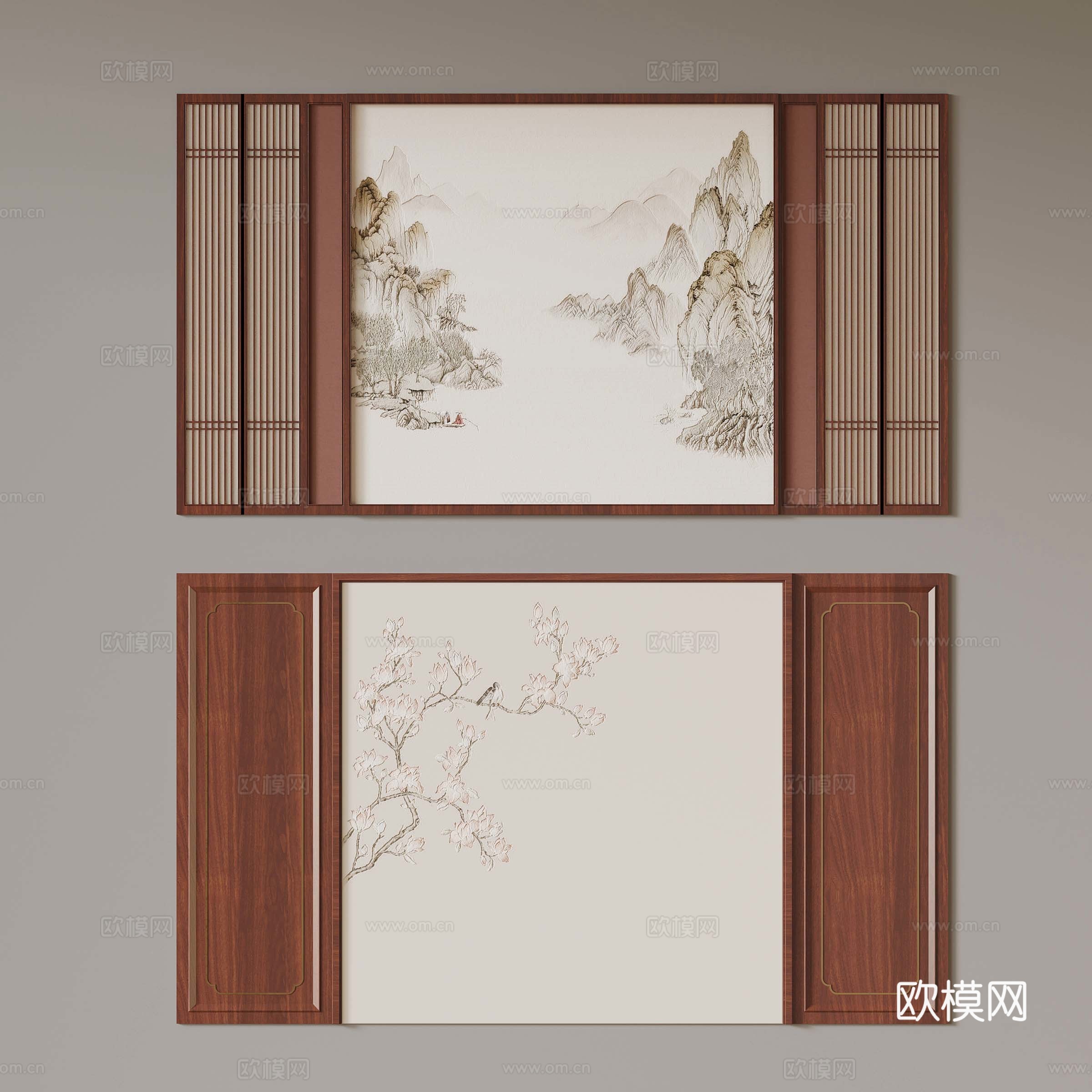 07新中式电视背景墙 沙发背景墙3d模型