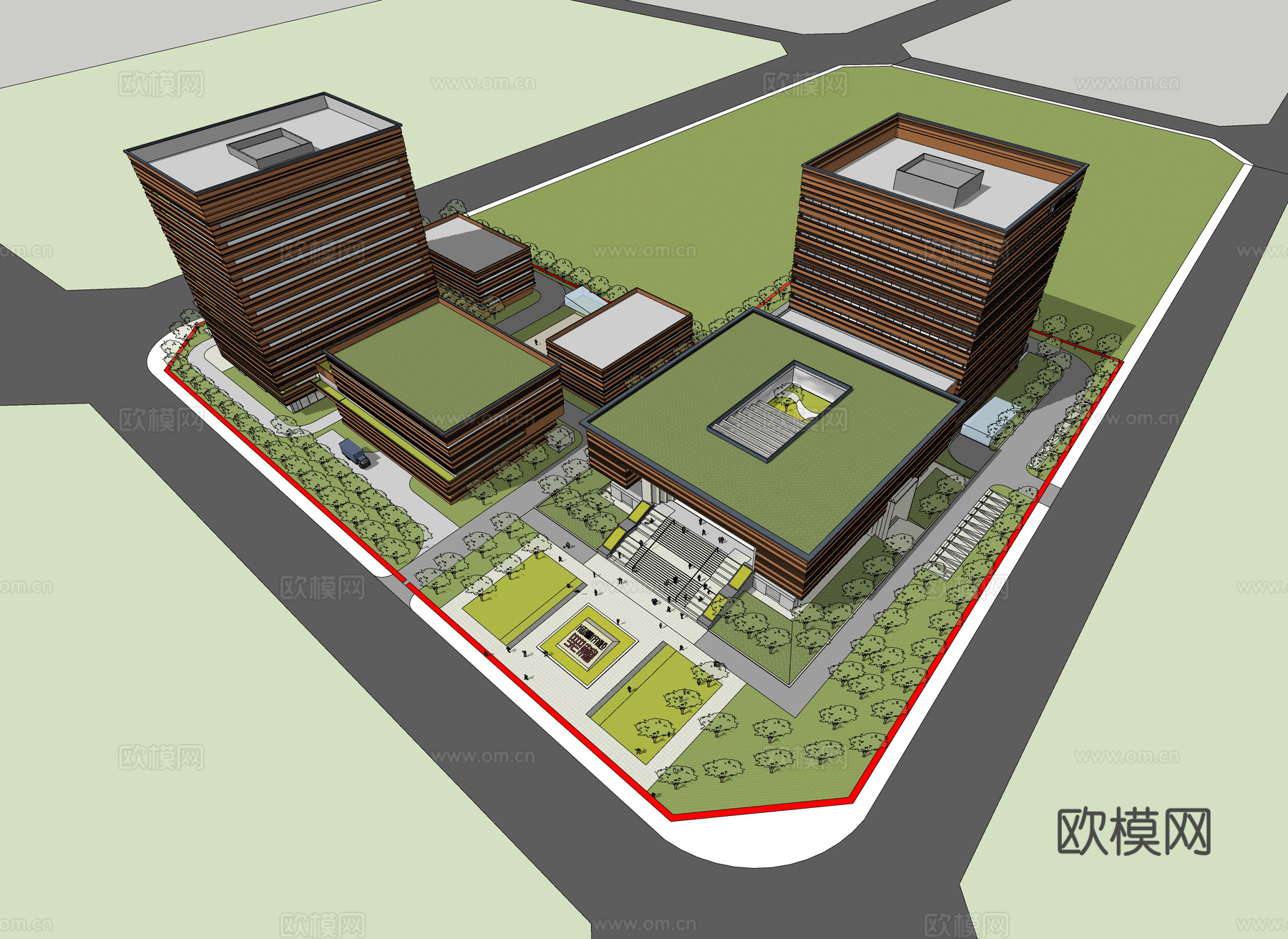 现代档案馆建筑外观su模型下载