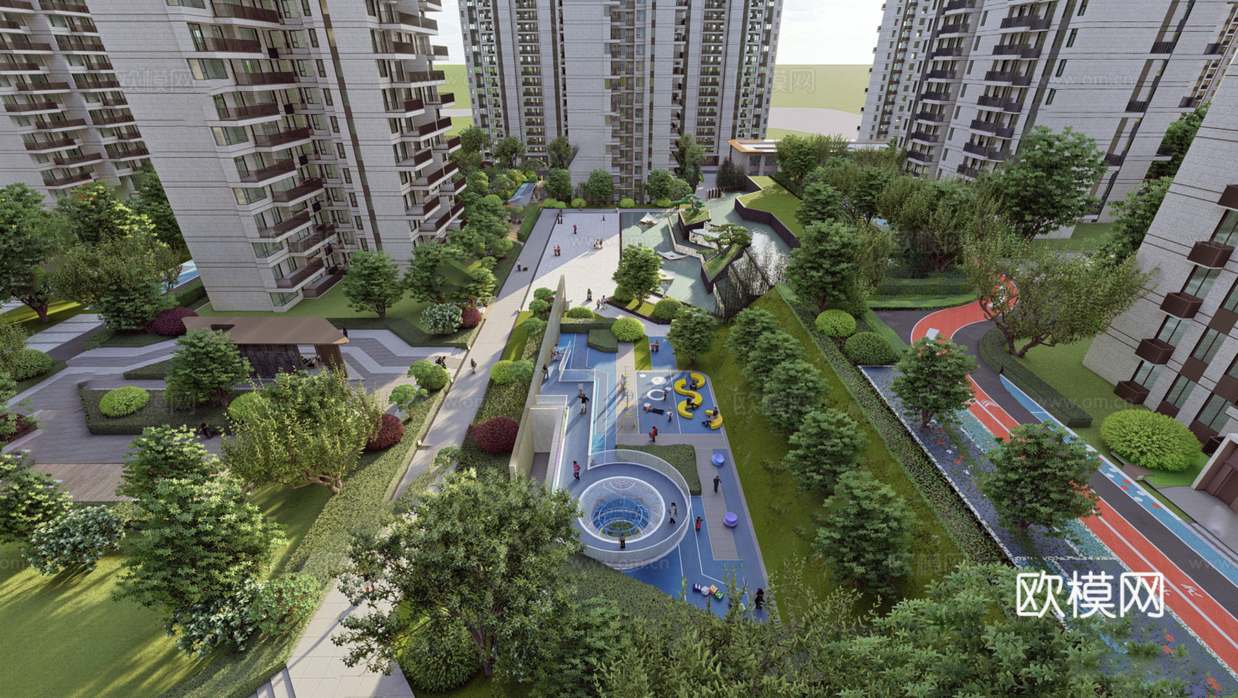 现代住宅小区建筑外观su模型下载
