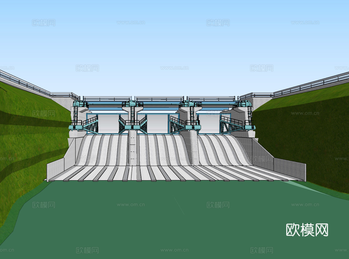 现代水库堤坝水闸su模型下载