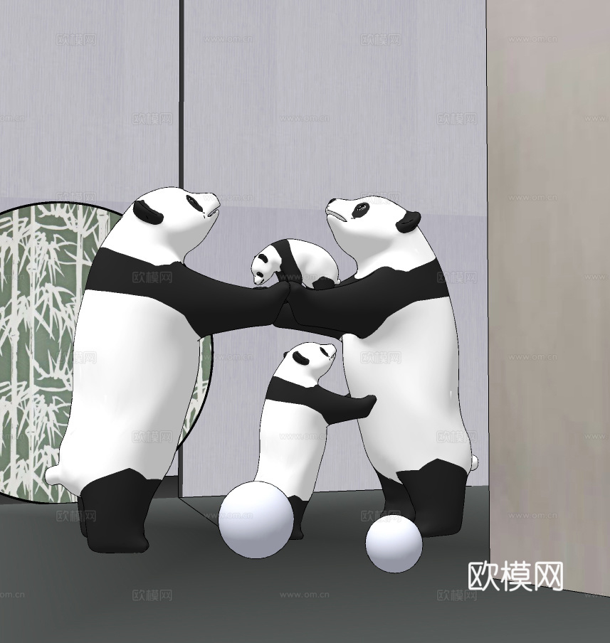 现代熊猫雕塑摆件su模型下载
