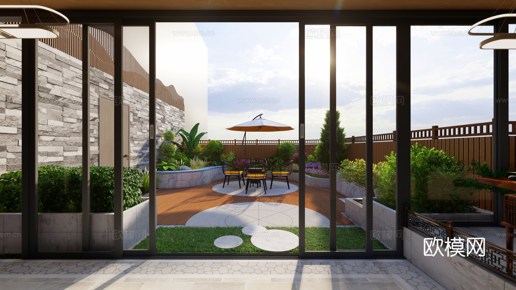 现代屋顶花园su模型下载