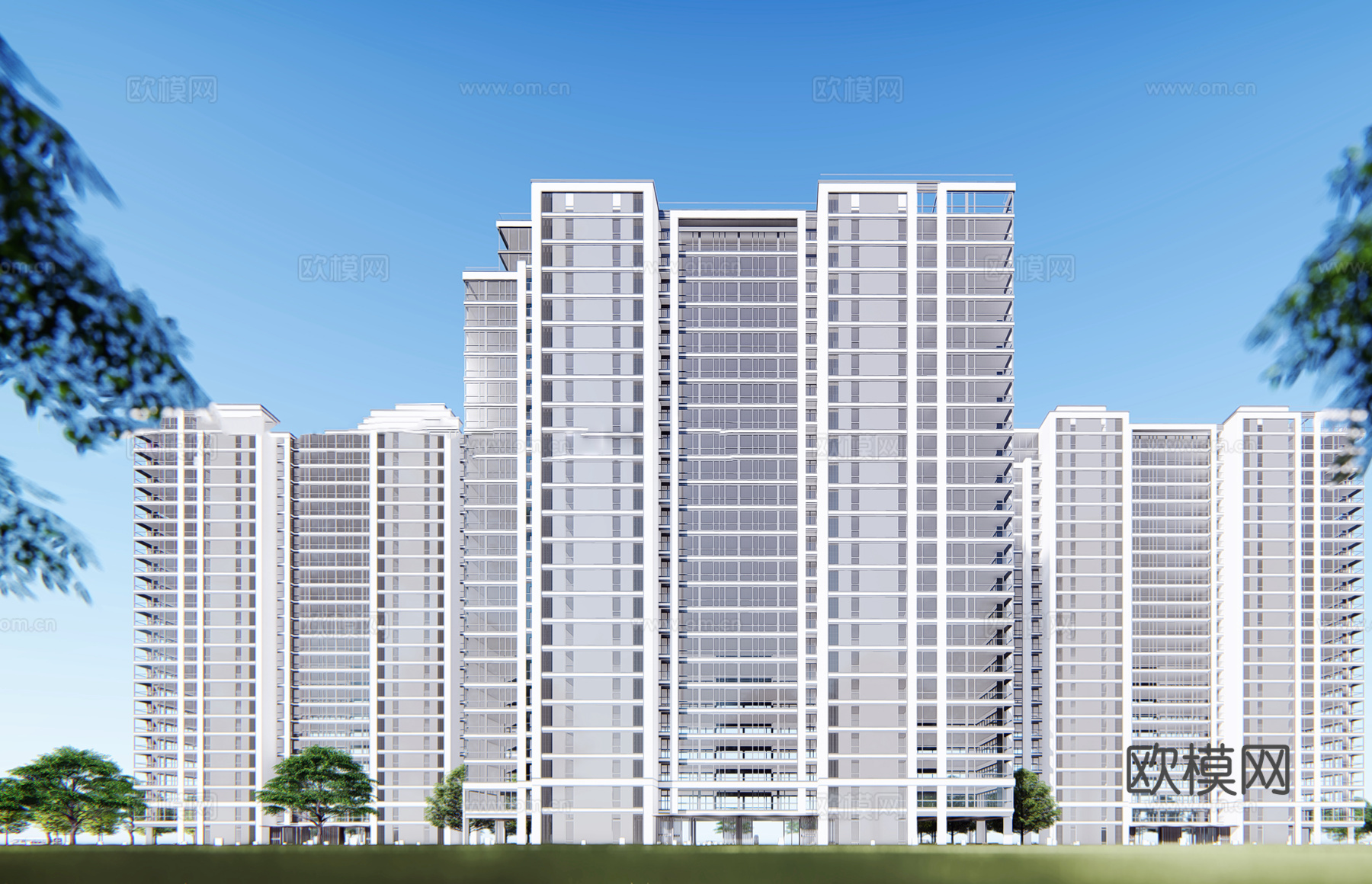 现代高层住宅楼外观su模型下载