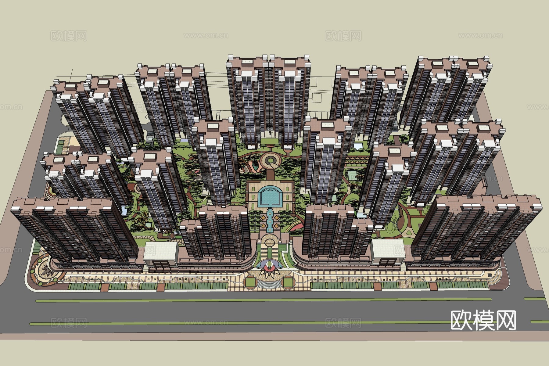 现代住宅小区建筑外观su模型下载