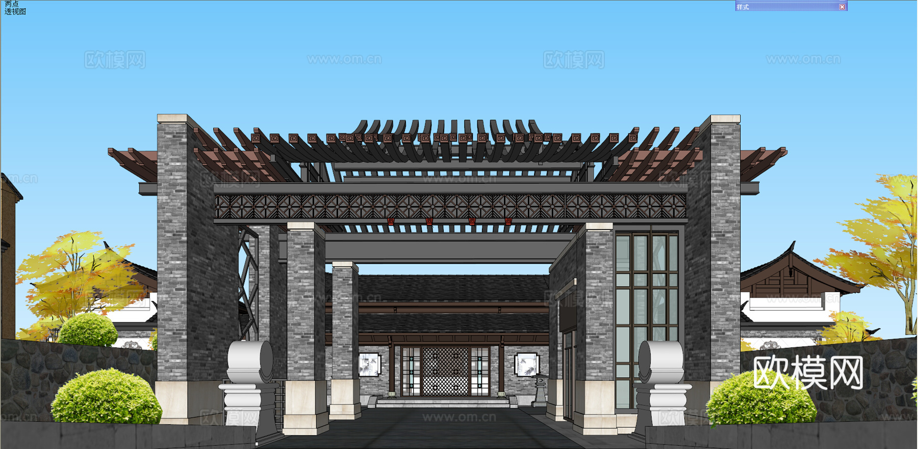 新中式牌坊门头su模型下载