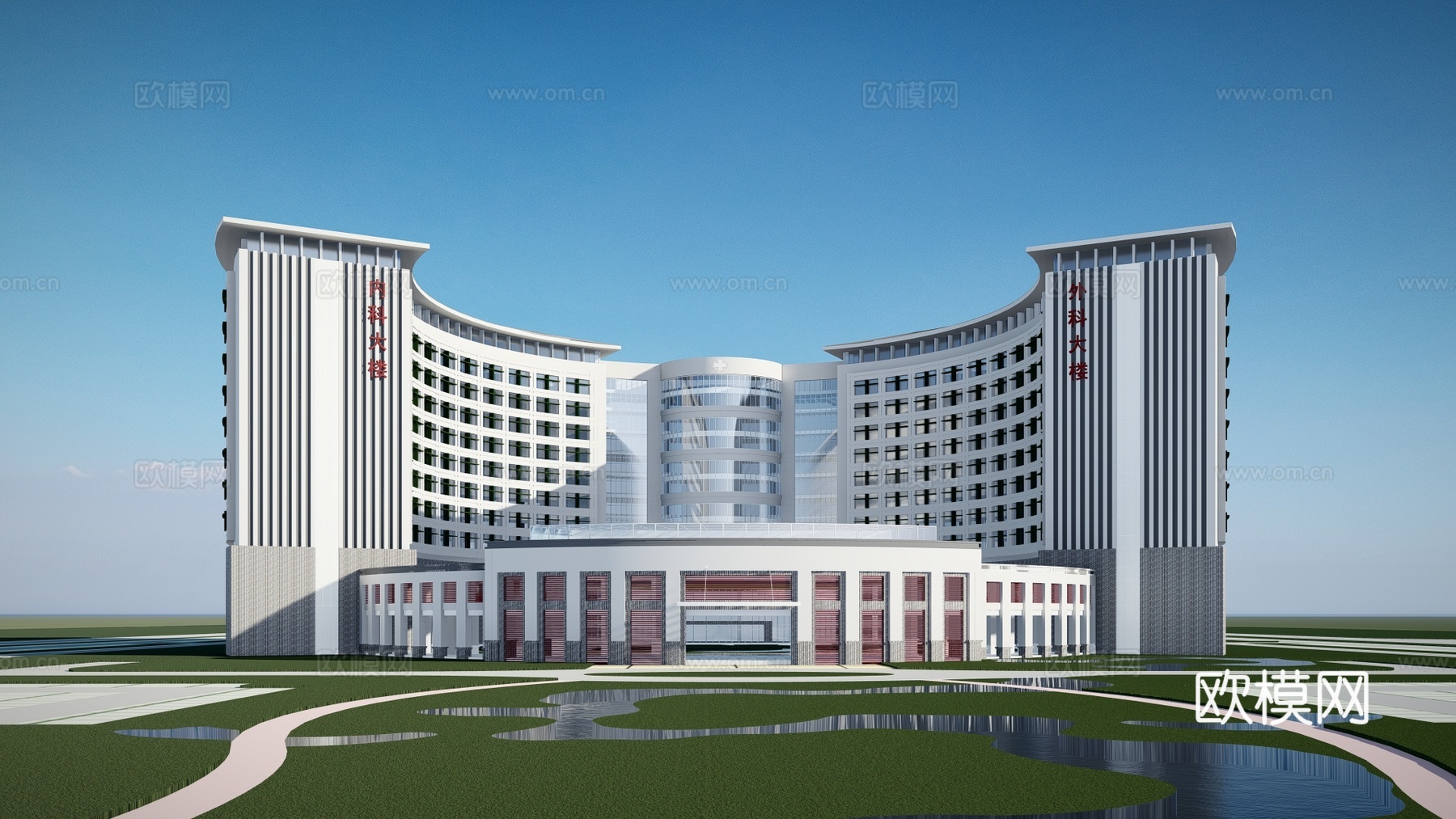 现代医院建筑外观su模型下载