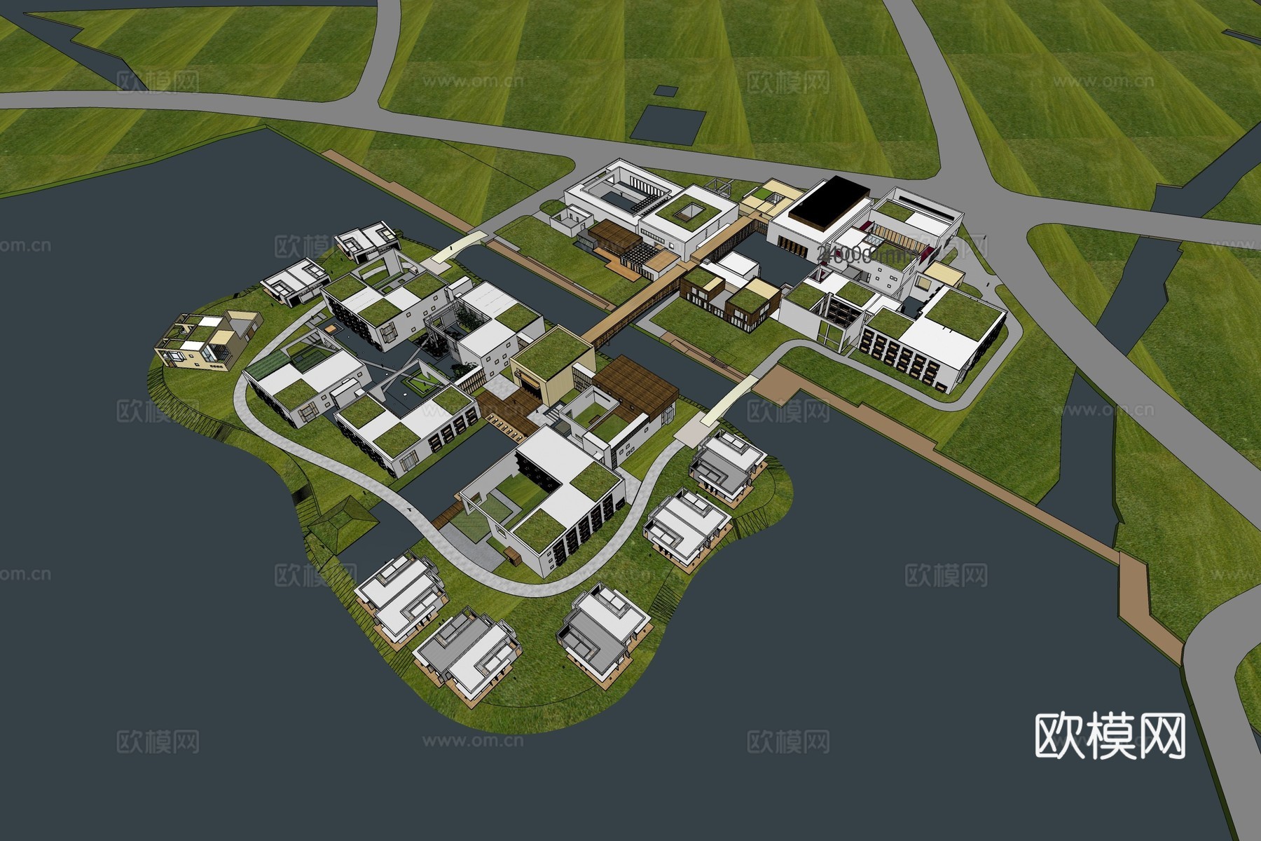 现代创意园建筑外观su模型下载