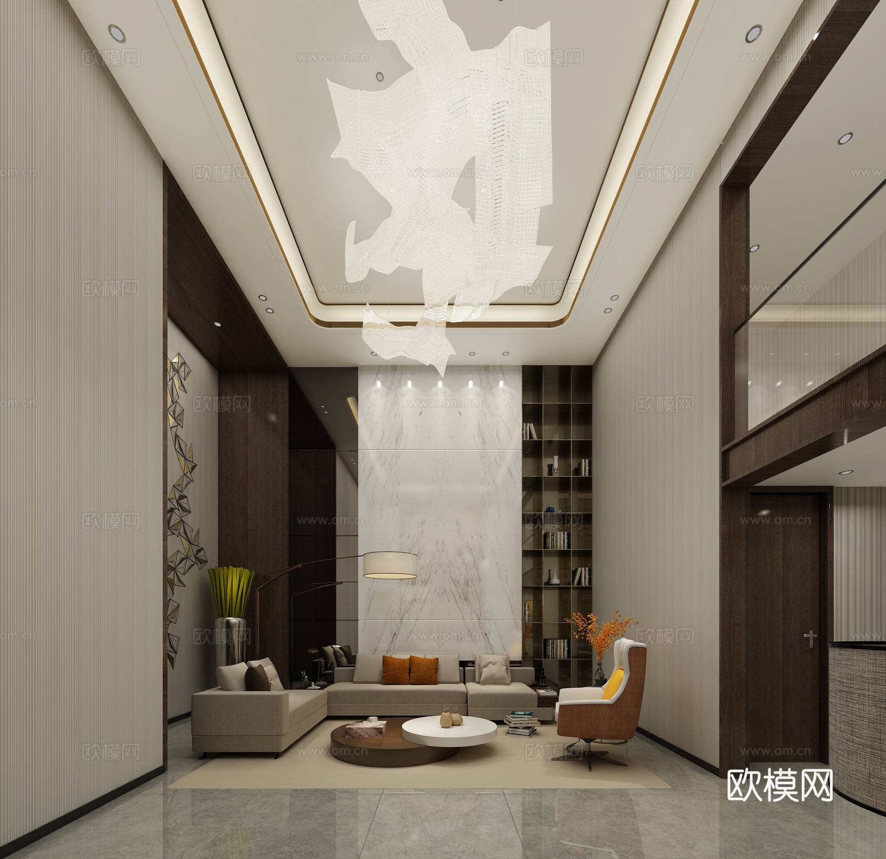 现代别墅地下挑高客厅3d模型