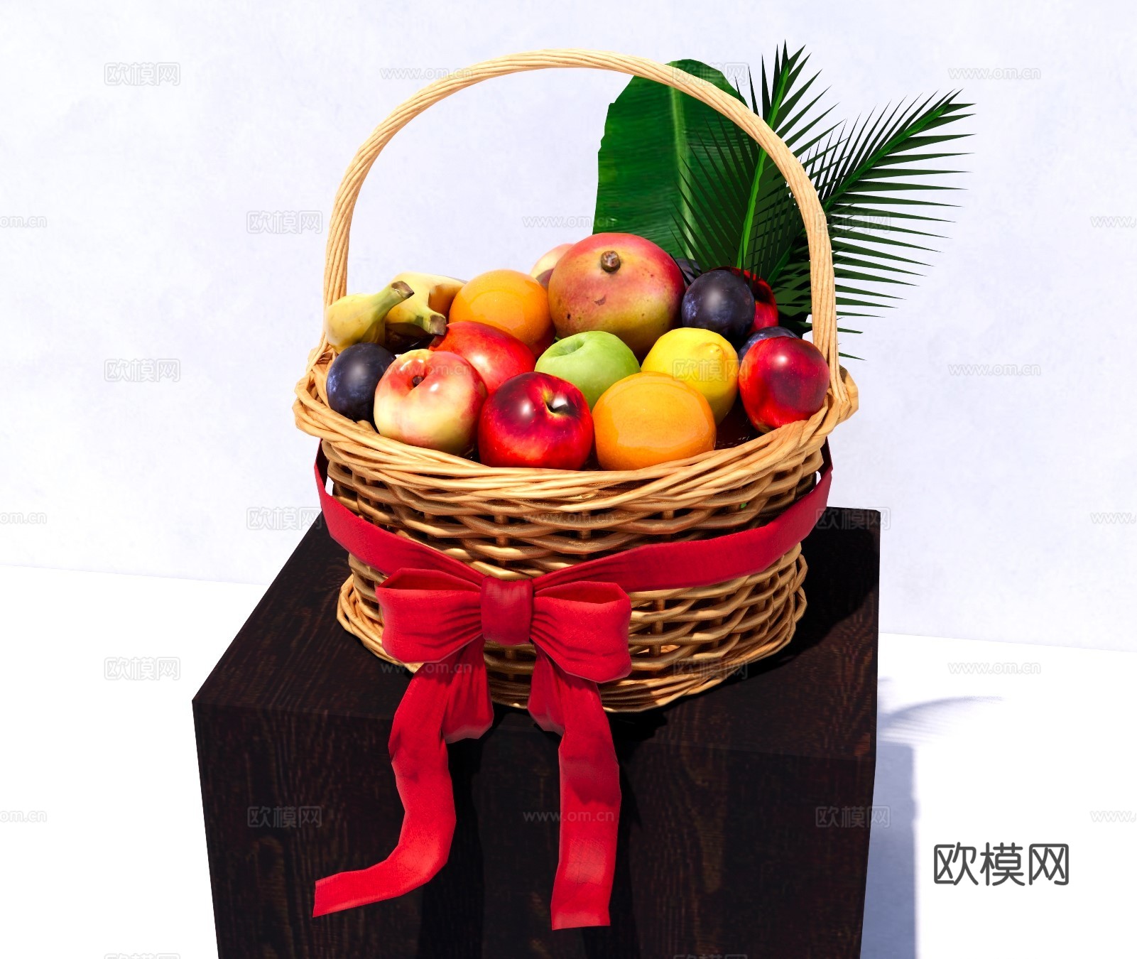 现代水果蔬菜 竹编水果篮 水果组合 水果花篮 水果礼盒 果篮su模型