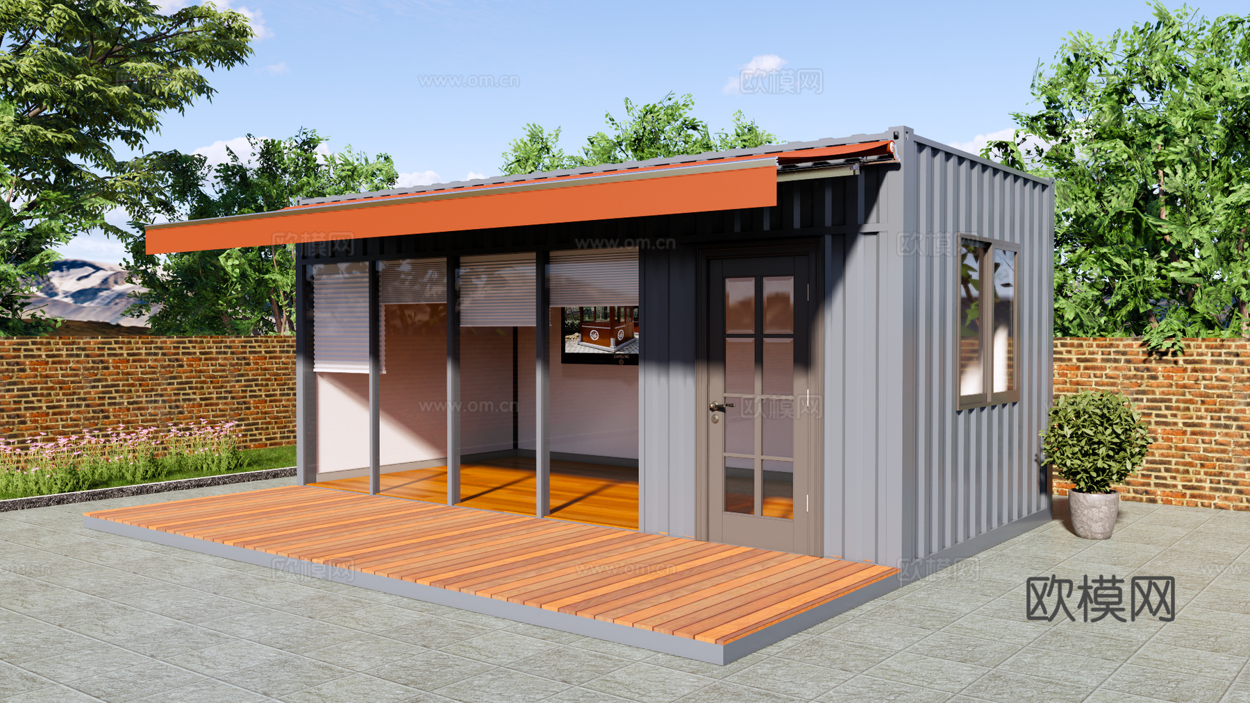 工业风集装箱建筑外观su模型下载