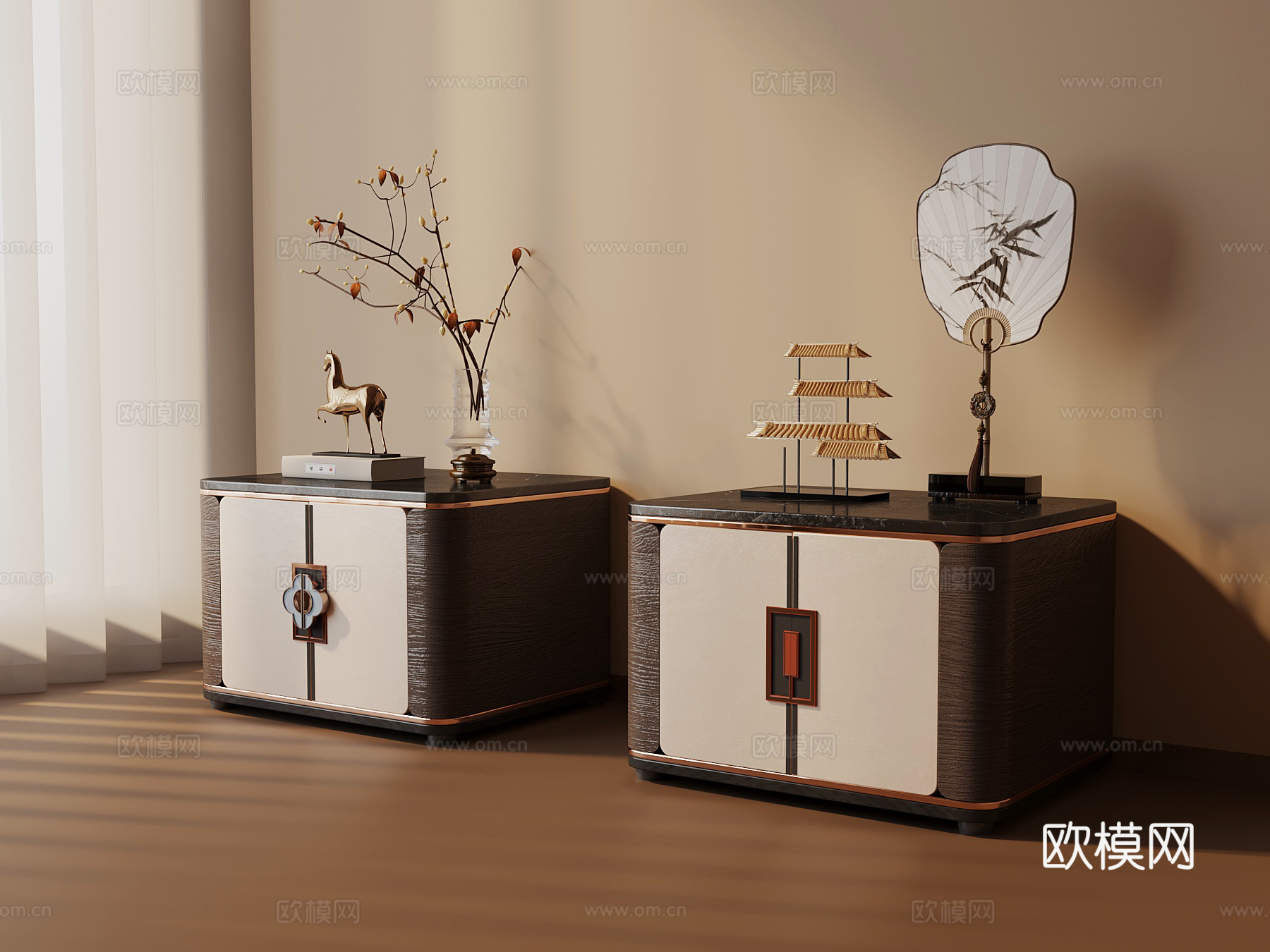 04新中式床头柜 装饰摆件3d模型