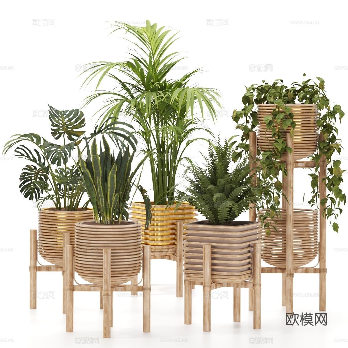 现代北欧原木风绿植盆栽3d模型