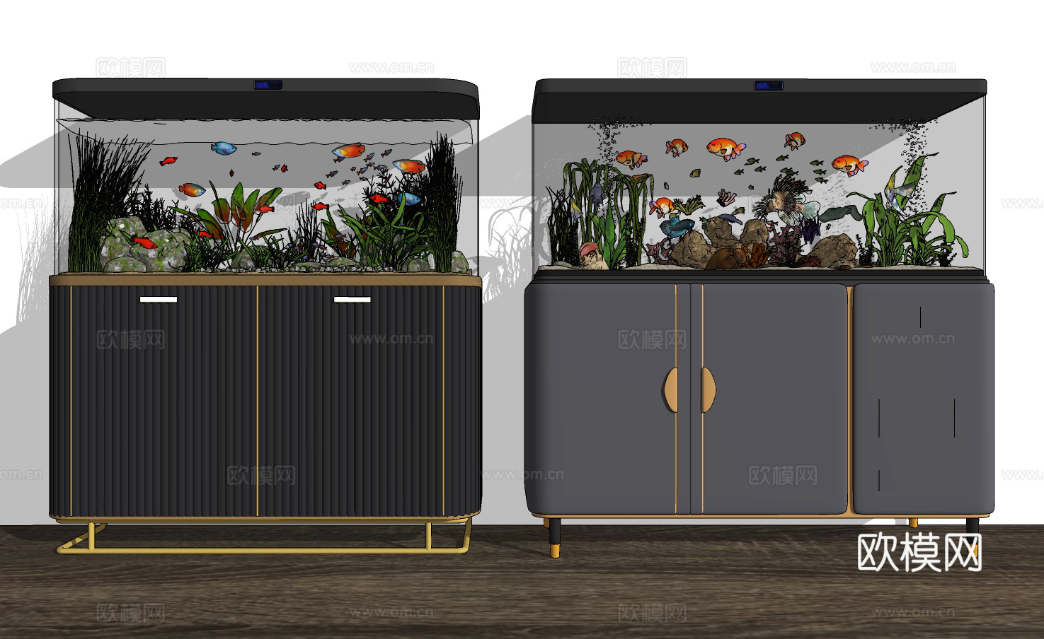 现代轻奢鱼缸水族箱su模型下载