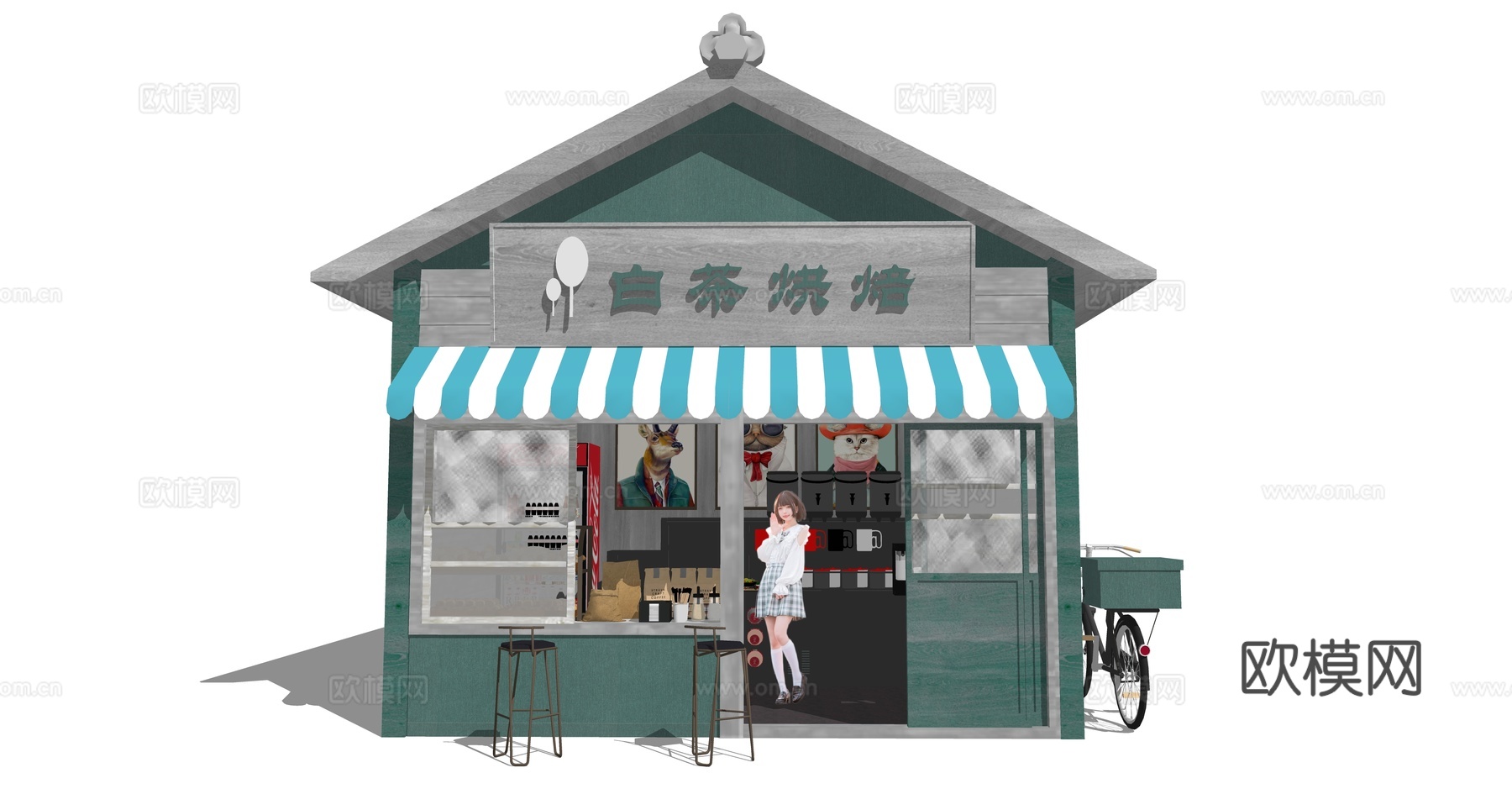 现代甜品店建筑外观su模型下载