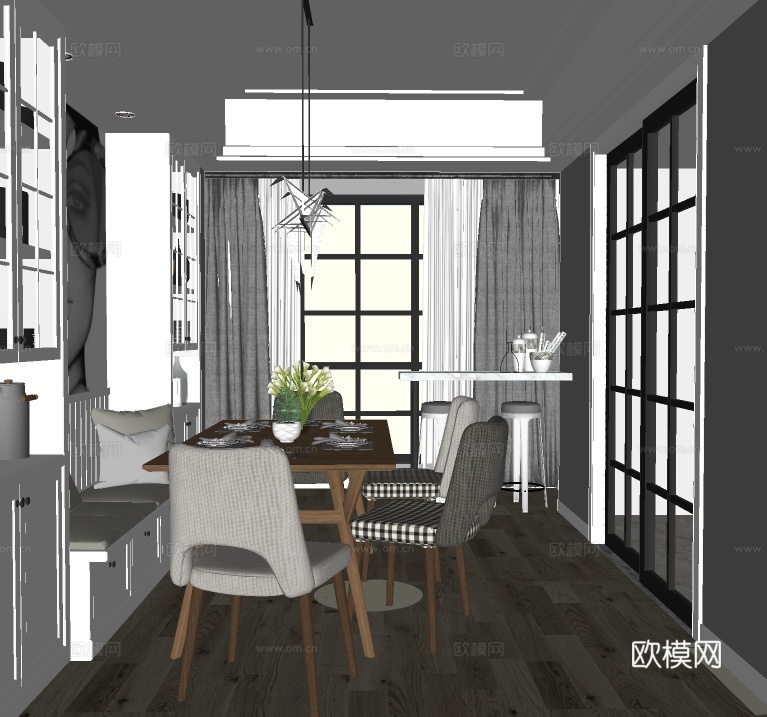 北欧餐厅su模型下载