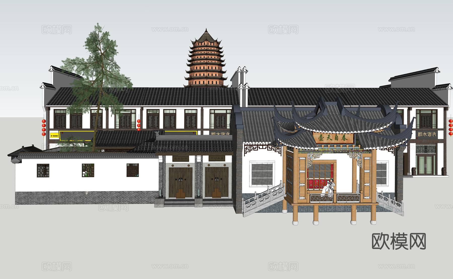 中式古建祠堂老宅su模型下载