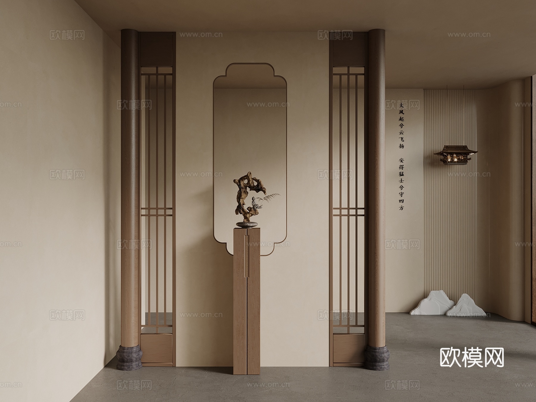 中古 新中式 玄关 隔断3d模型