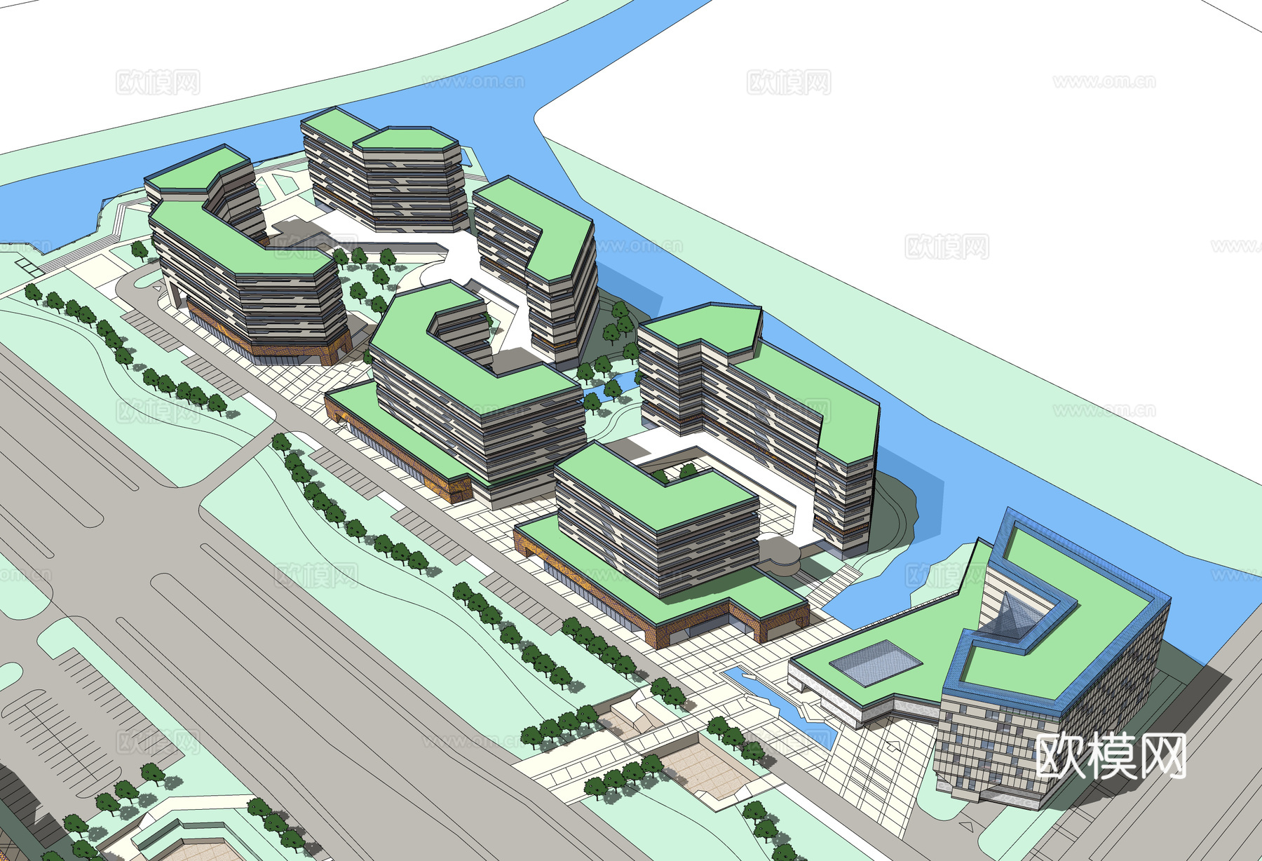 现代创意园建筑外观su模型下载