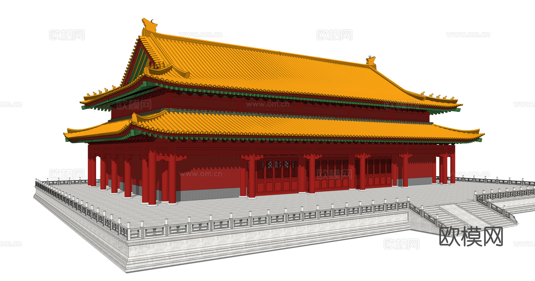 中式重檐古建大殿su模型下载