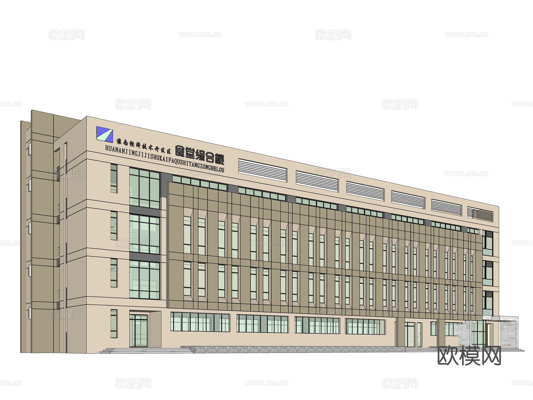 现代食堂建筑外观su模型下载