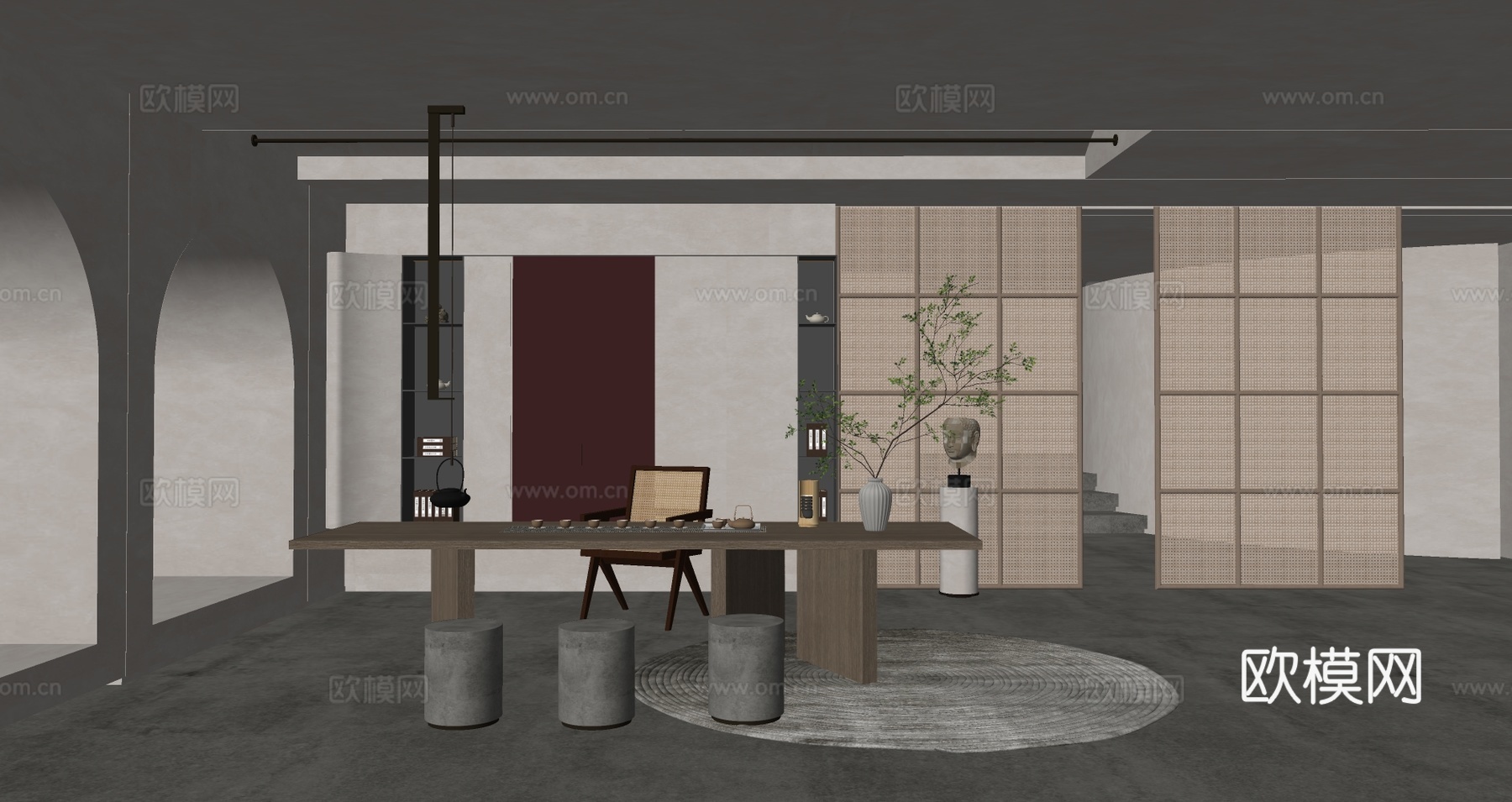 现代侘寂茶室su模型下载