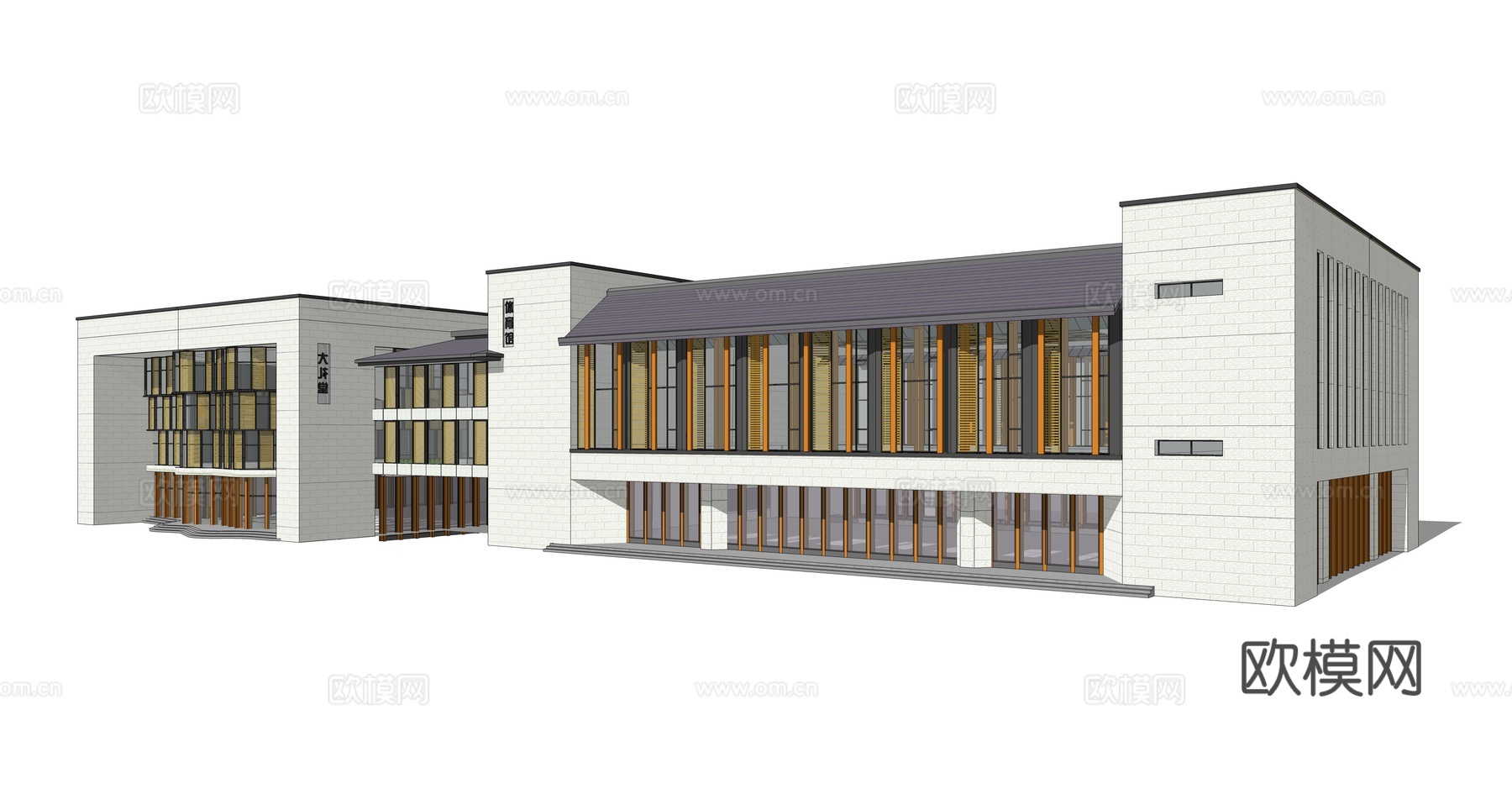 新中式教学楼建筑外观su模型下载