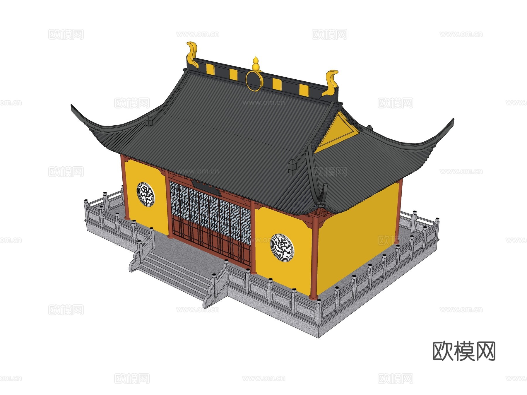 中式古建寺庙su模型下载