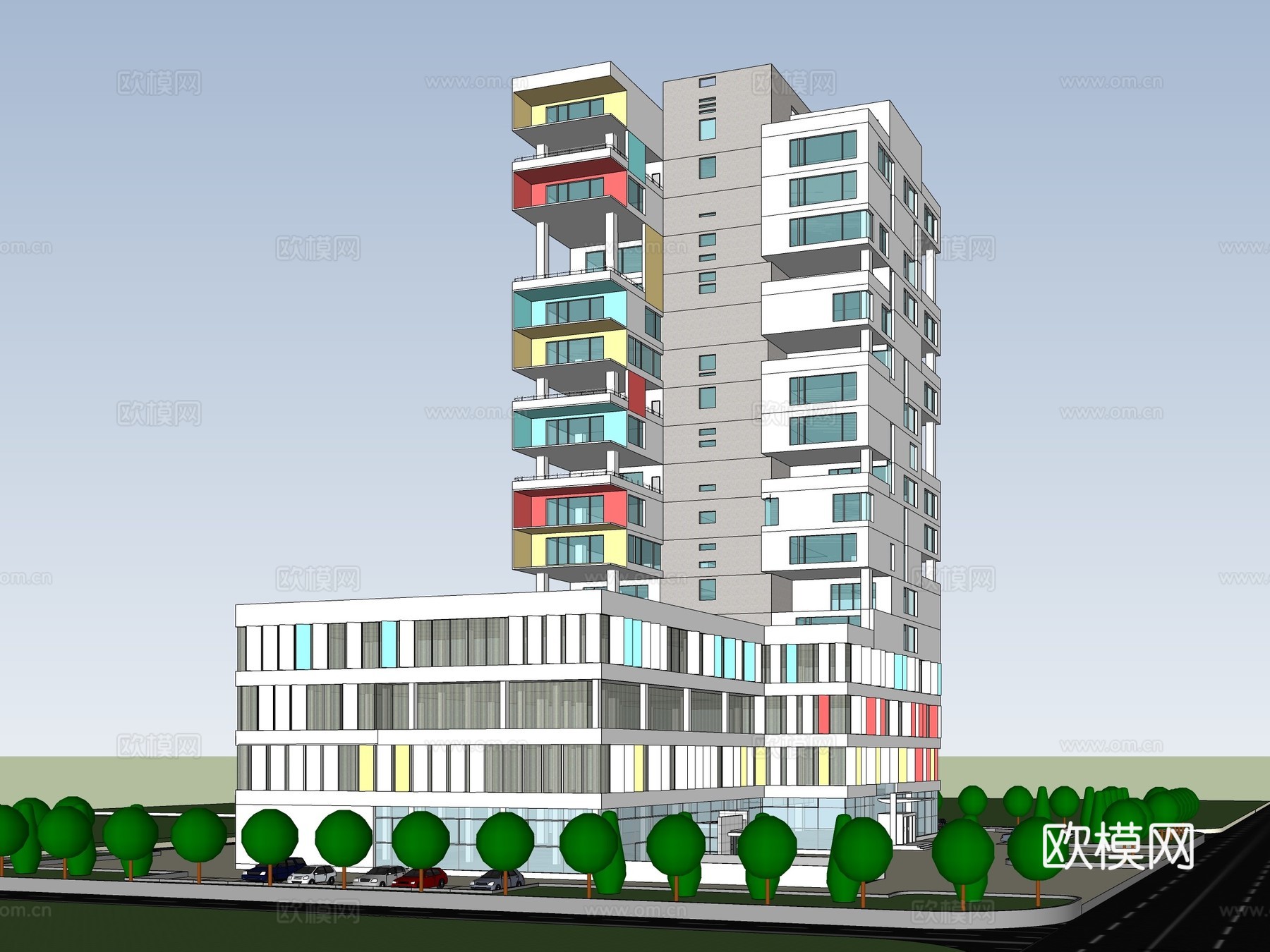 现代高层办公楼建筑外观su模型下载