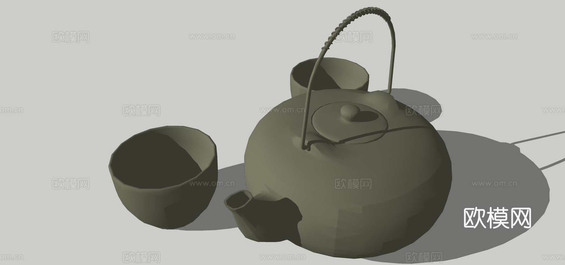 现代茶壶茶杯茶具su模型下载