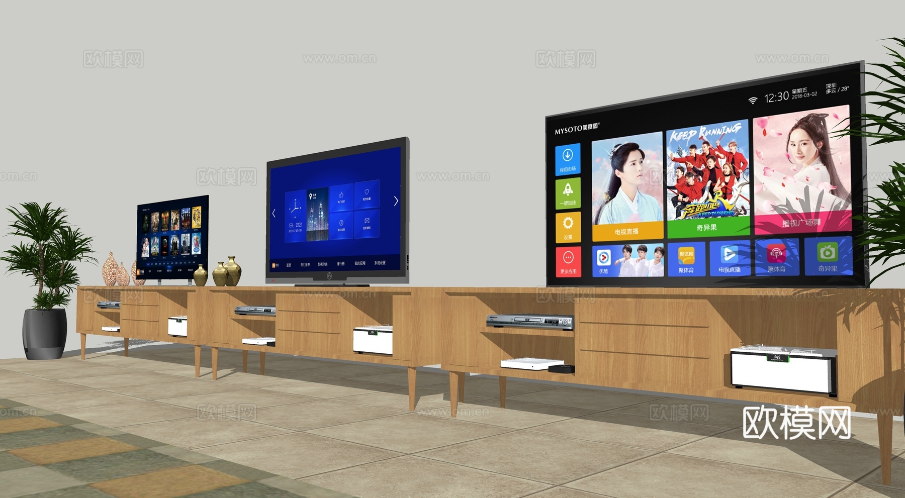 现代电视机电视柜su模型下载