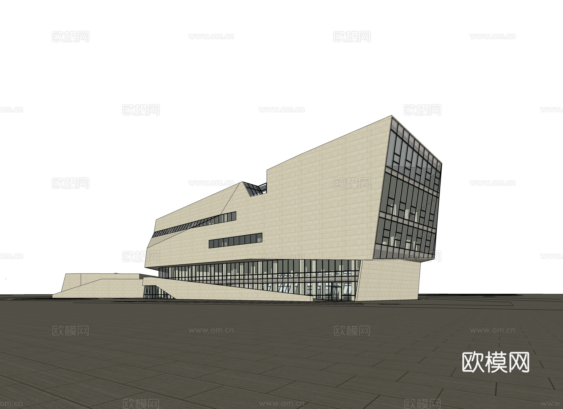 现代展览馆建筑外观su模型下载