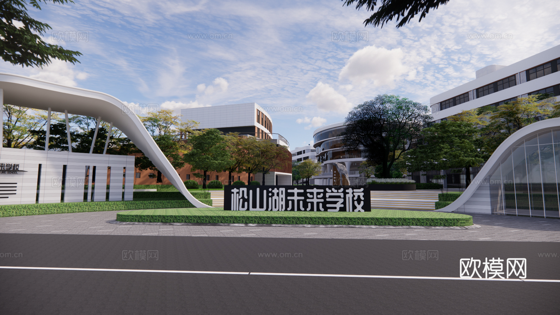 现代学校建筑外观su模型下载