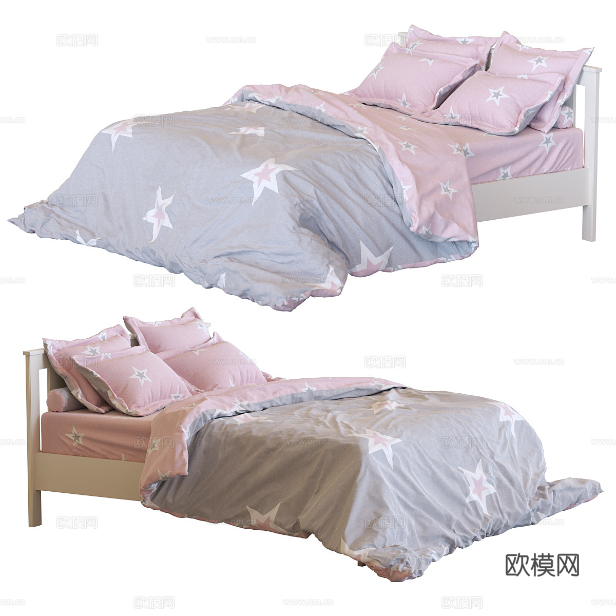 现代奶油风儿童布艺单人床3d模型