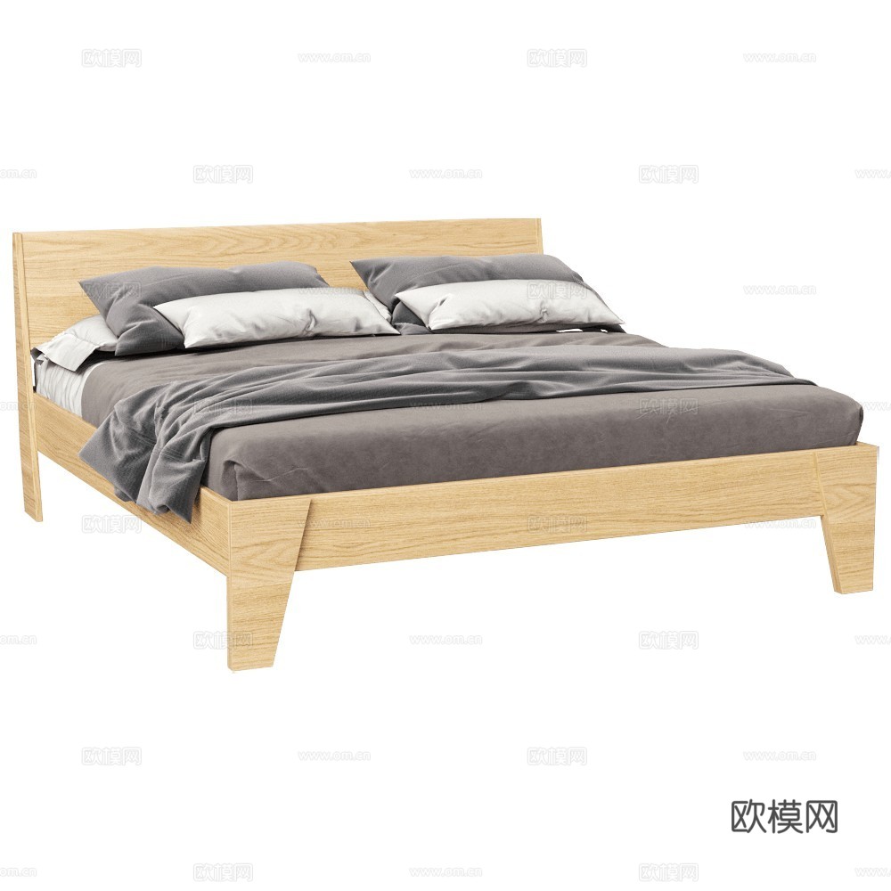 Radis 北欧双人床 原木双人床 布艺双人床 家具双人床3d模型