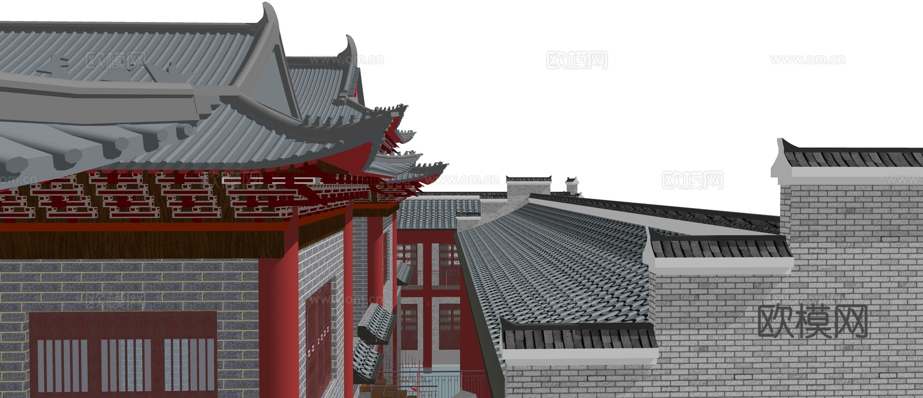 中式古建祠堂su模型下载