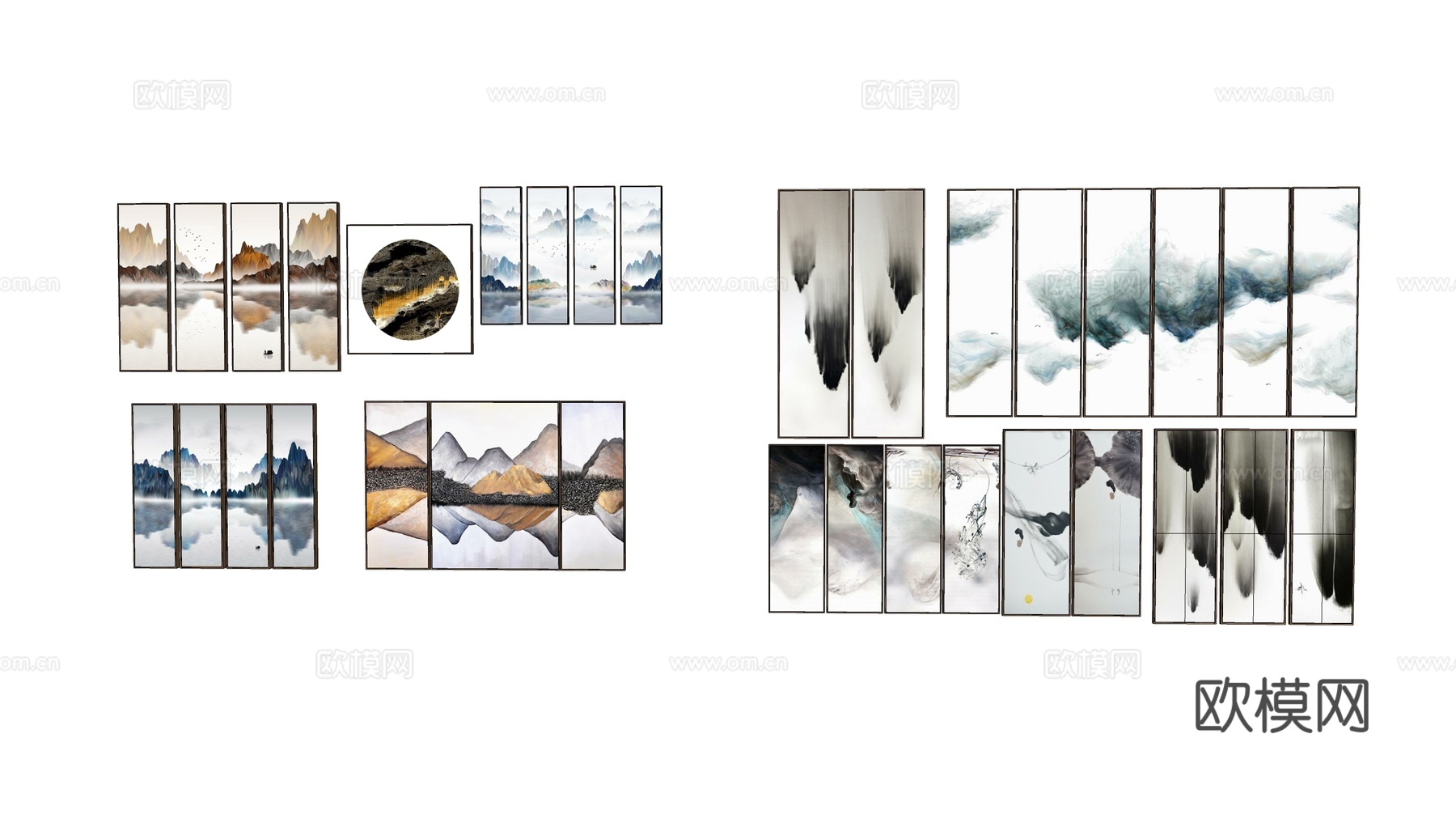 新中式水墨装饰画挂画su模型下载