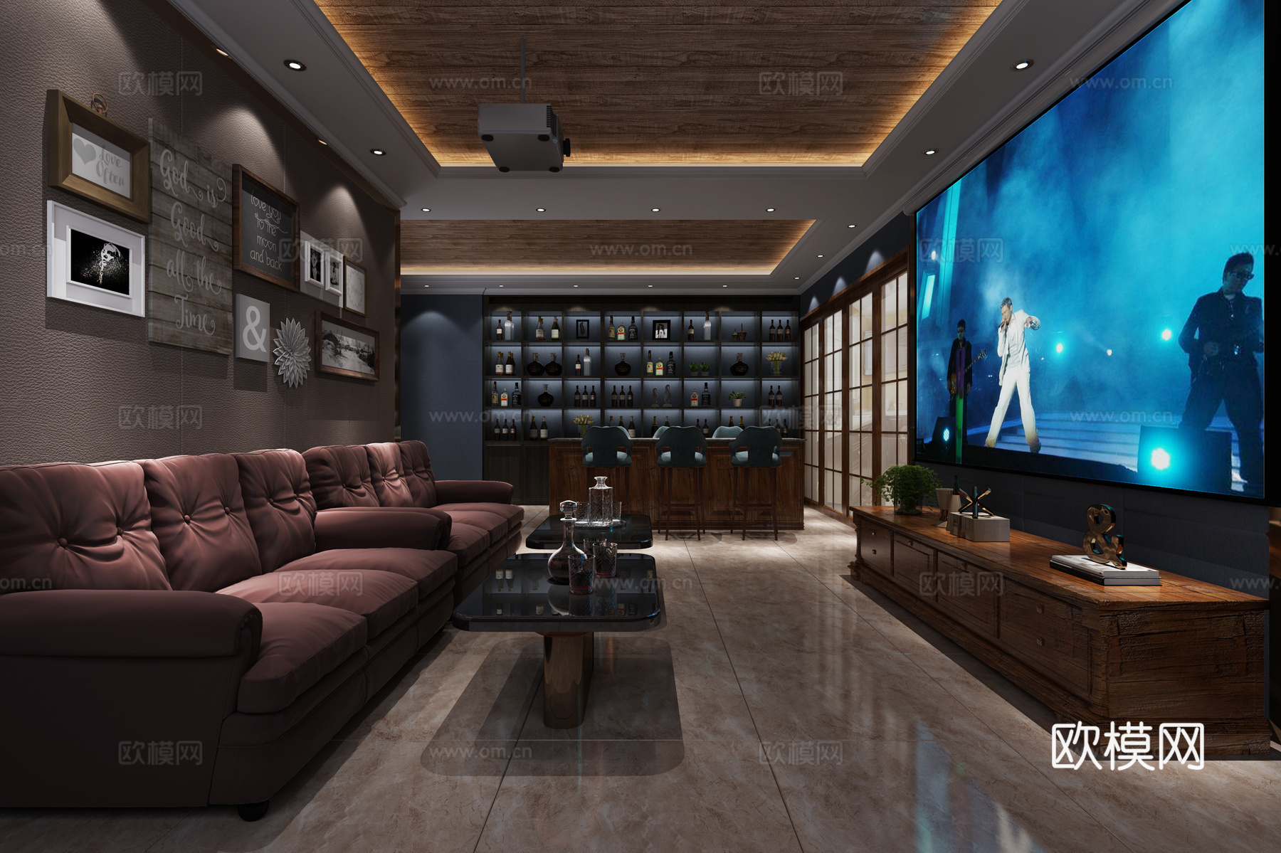 美式家庭KTV 酒吧娱乐室3d模型