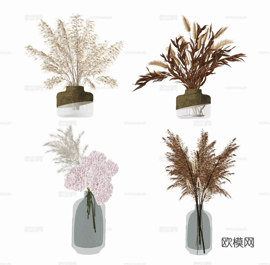 现代干花花瓶插花花艺su模型下载