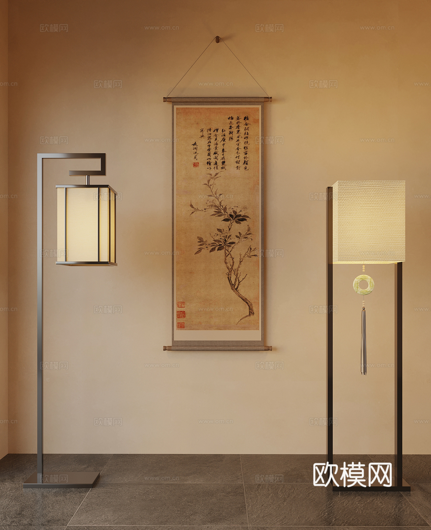 03新中式落地灯 装饰画3d模型