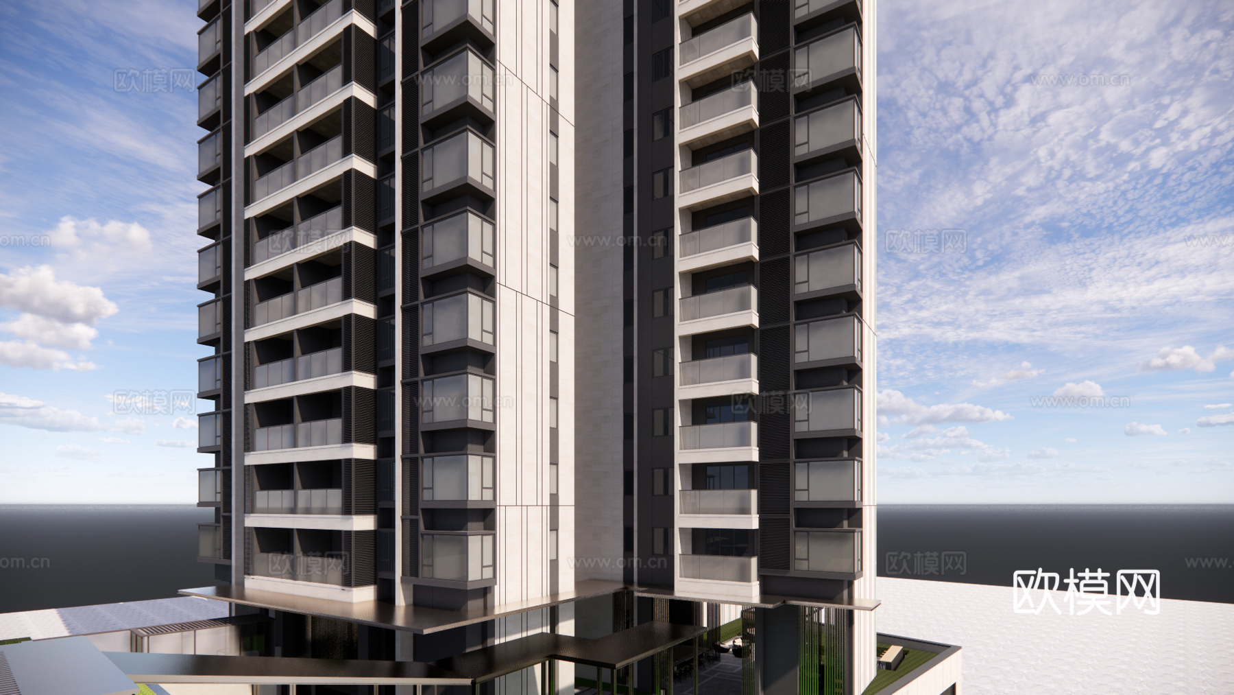现代住宅楼建筑外观su模型下载