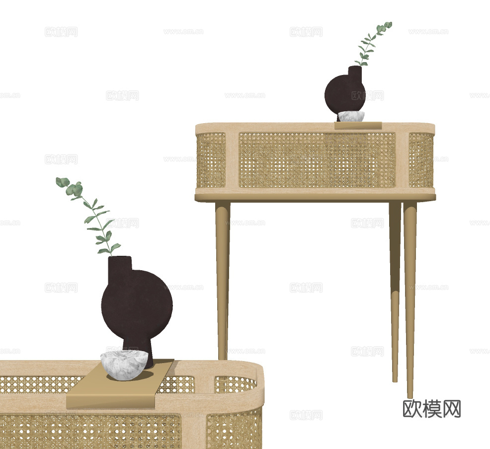 北欧藤编圆几边几su模型下载