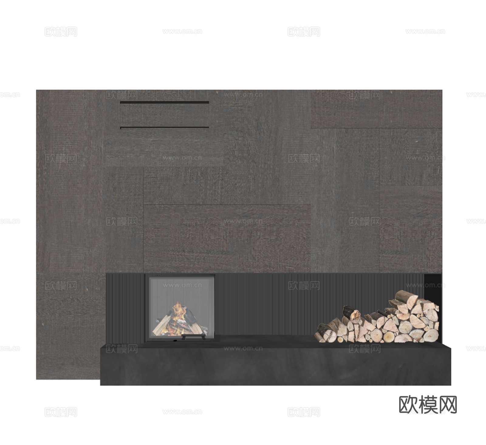 现代木柴壁炉su模型下载